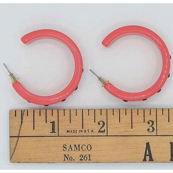 Vintage 1980s Pink Fushia Chunky Acrylic Rhinestone C Hoop Lightweight Earrings - Picture 5 of 5